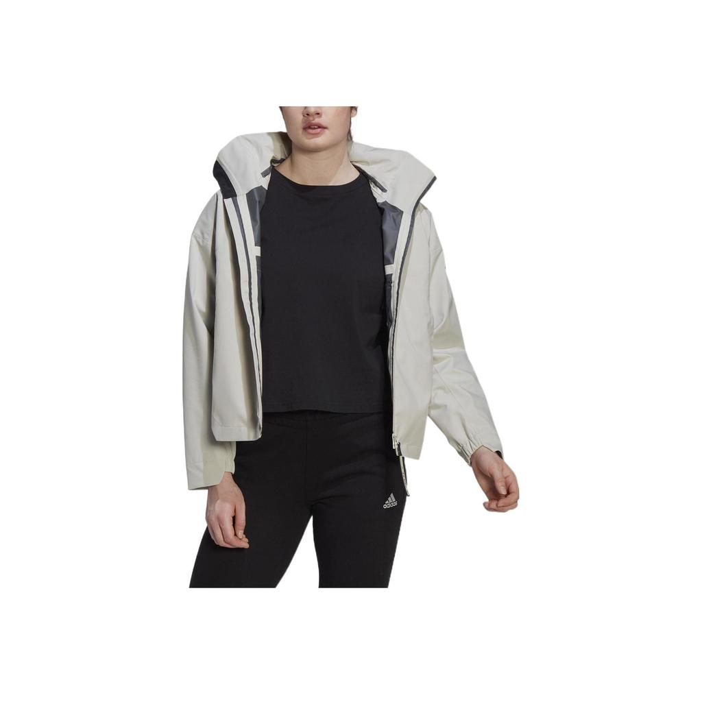 adidas Женская куртка с капюшоном на молнии Terrex Cw Myshelter RR с принтом, легкая, водонепроницаемая, дышащая, спортивная, повседневная верхняя одежда, серый HG6024