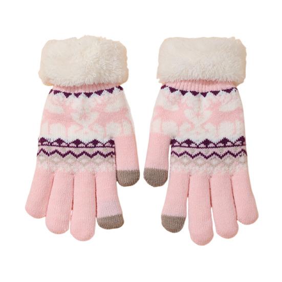 Зимние сенсорные перчатки мужские женские с вязаным узором оленя теплые перчатки на флисовой подкладке толстые перчатки с пушистыми манжетами для велоспорта в помещении и на улице