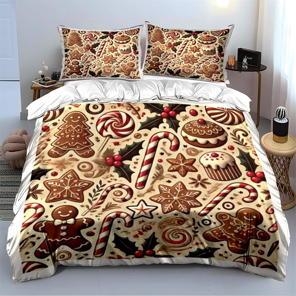 Christmas Gingerbread Candy Bedding Set Bedding set (1 duvet cover, 2 pillowcases, duvet not included)