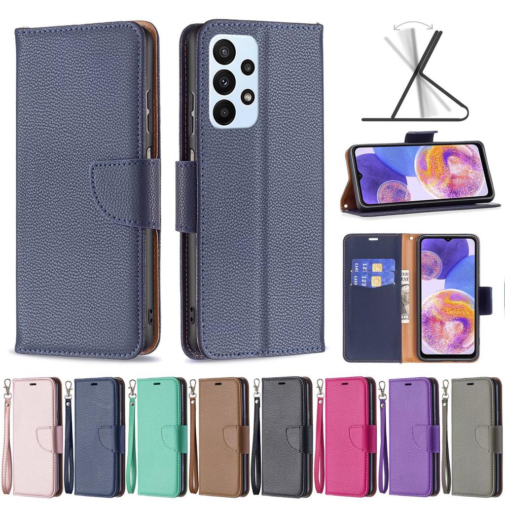 Подходит для мобильного телефона Samsung M53 кожаный чехол A03S однотонный чехол с рисунком личи с защитой для карт S21FE с ручным ремешком и подставкой