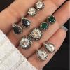 Women Crystal Earrings for Women Jewelry Bohemian Stud Earring Set Green Droplets Brincos 5 Pairs