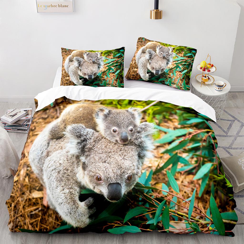 Comfortable Cartoon Koala Pattern Duvet Cover Set With Duvet Cover And Pillowcases King Queen Twin Sizes For Boys Girls And Kids