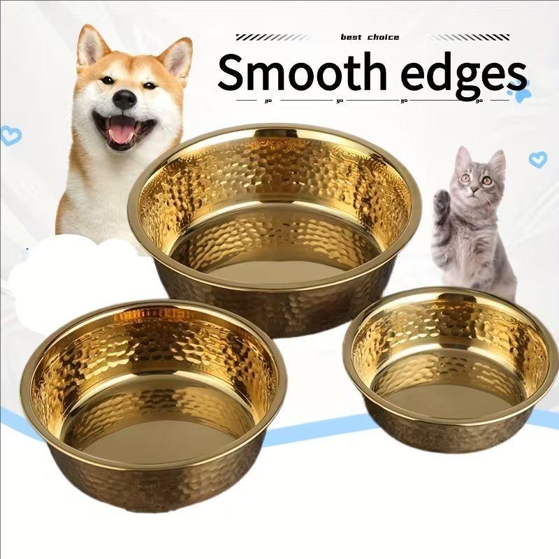 Stainless Steel Gold-Plated Dog And Cat Feeding Bowls Thickened Durable with a Wide Opening for Easy Cleaning Pet Supplies.