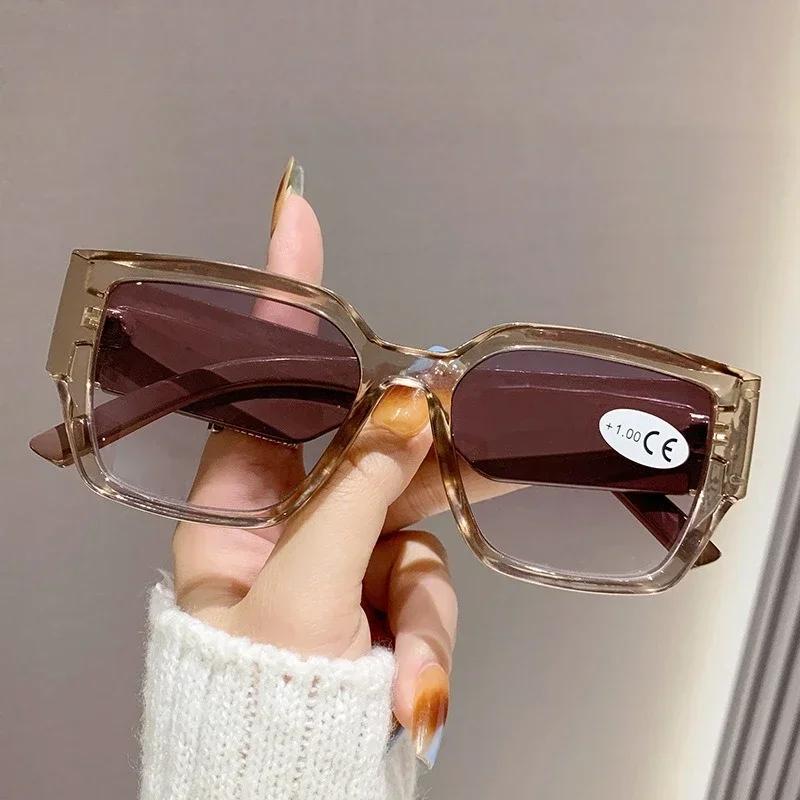 Women's New Fashion Square Frame Reading Glasses Neutral Oversized Frame High-definition Anti-blue Light Presbyopia Glasses