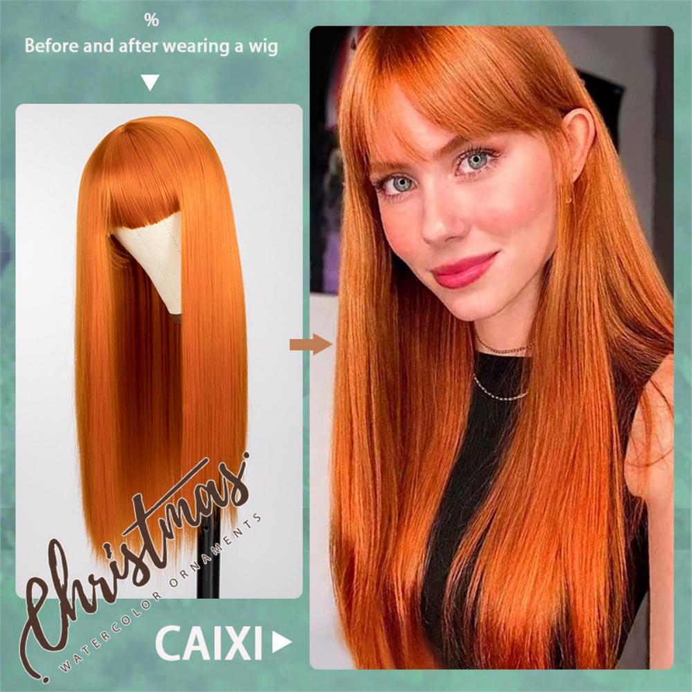 Live Stream Popular Long Straight Wig With Full Bangs Heat Resistant Synthetic Hair Face Framing Design for Women