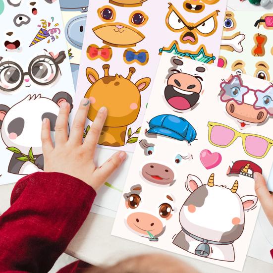 6 шт. Дети создают мультфильмы своими руками наклейки с животными корова панда щенок наклейки жираф головоломка DIY ремесло