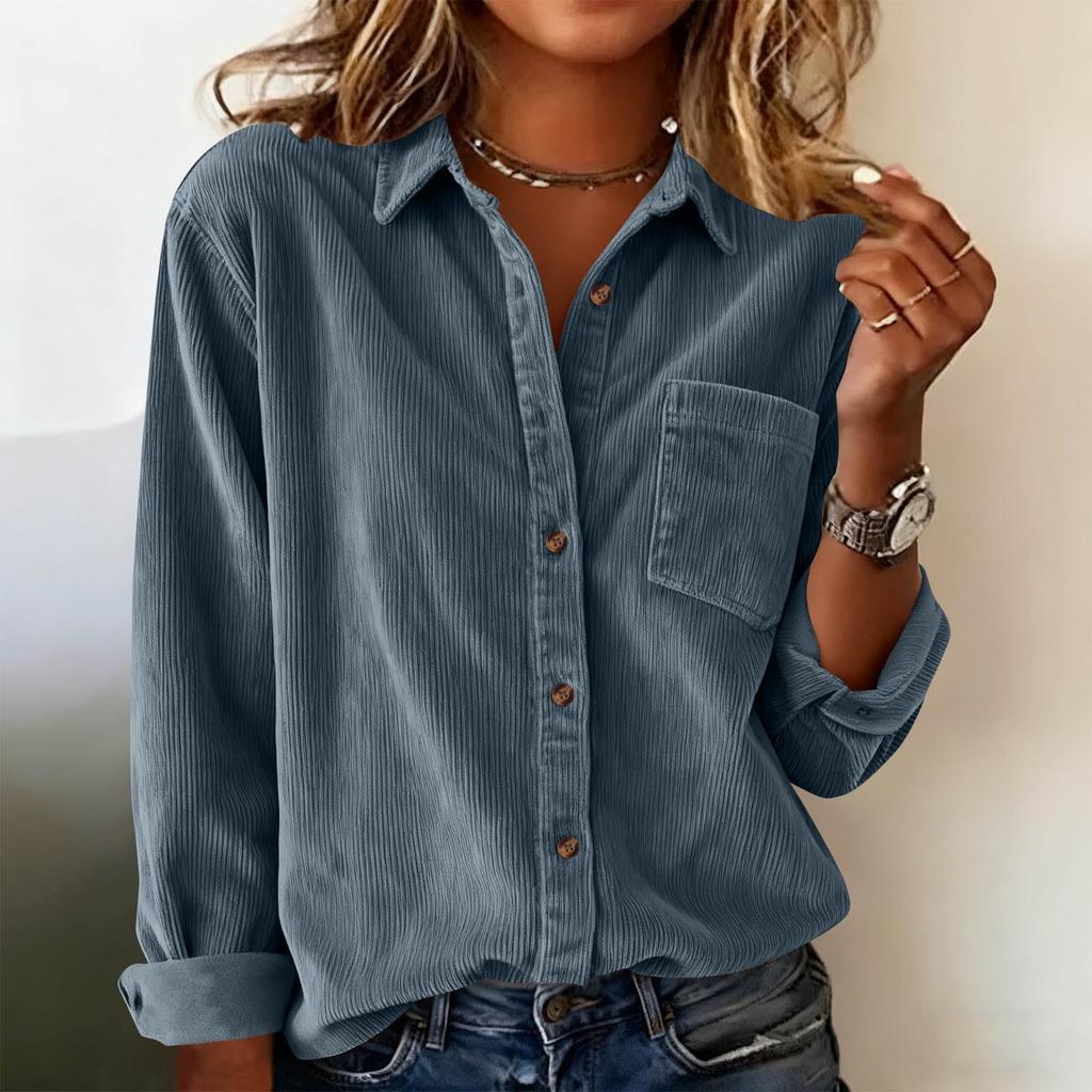 Женская модная вельветовая повседневная рубашка-куртка с длинными рукавами и большим отложным воротником