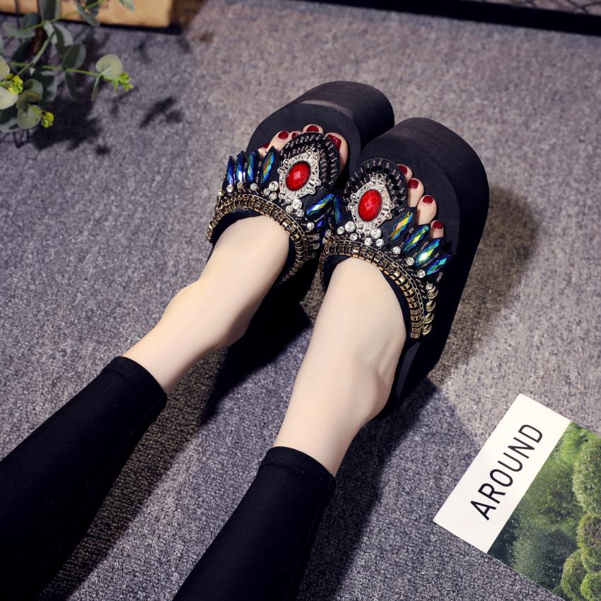 Women's Fashionable Thick-Soled High Heel Wedge Flip Flops - 2019 Korean Style Beach Shoes