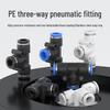 White Plastic Pneumatic Tee Connector, PE46, 8/10/12/16mm, T-Shaped, Quick Push-in Air Tube Reducing Adapter