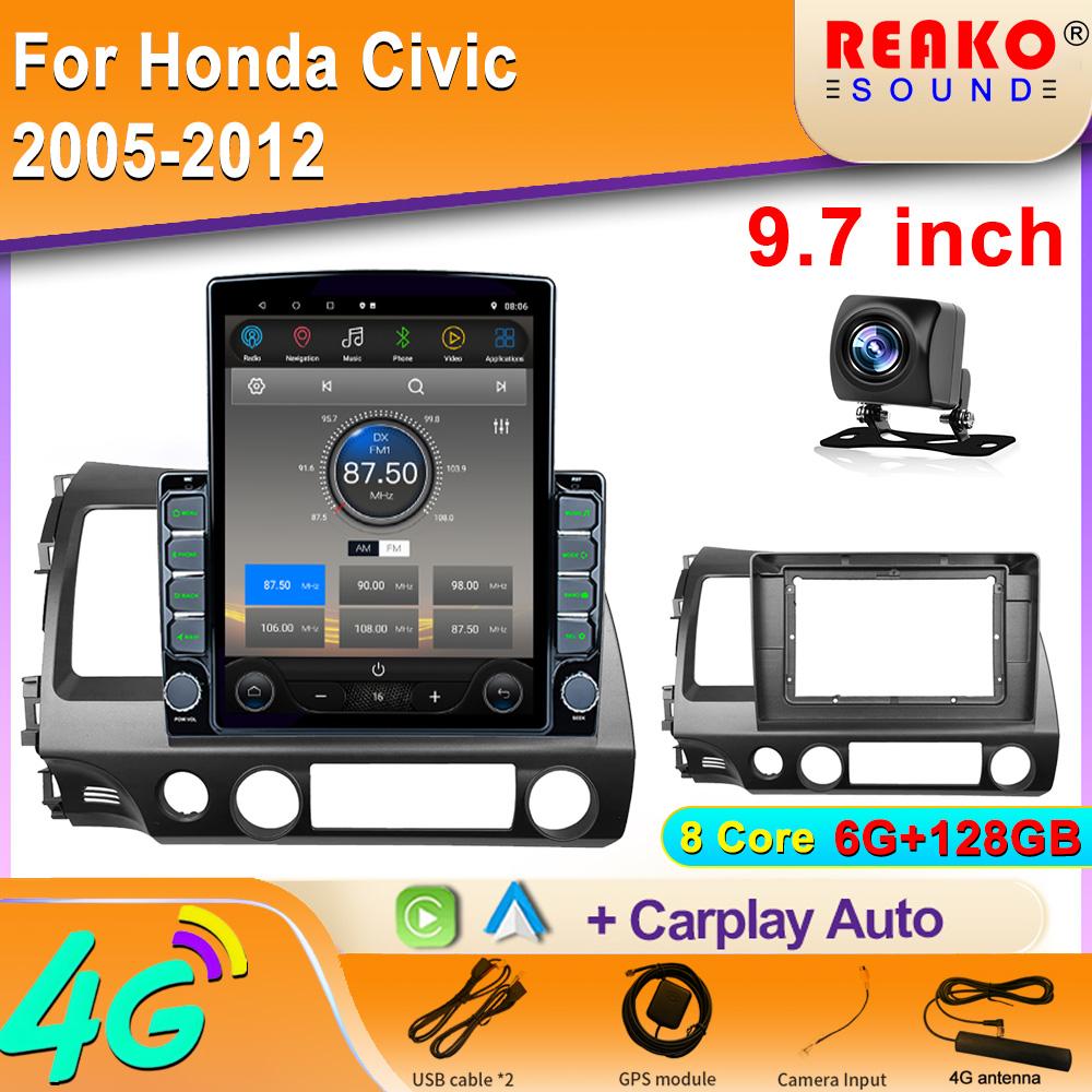 9,7-дюймовый вертикальный экран Tesla Android 12.0 для Honda Civic 2005-2012 Мультимедийный видеоплеер Carplay Навигация GPS Головное устройство