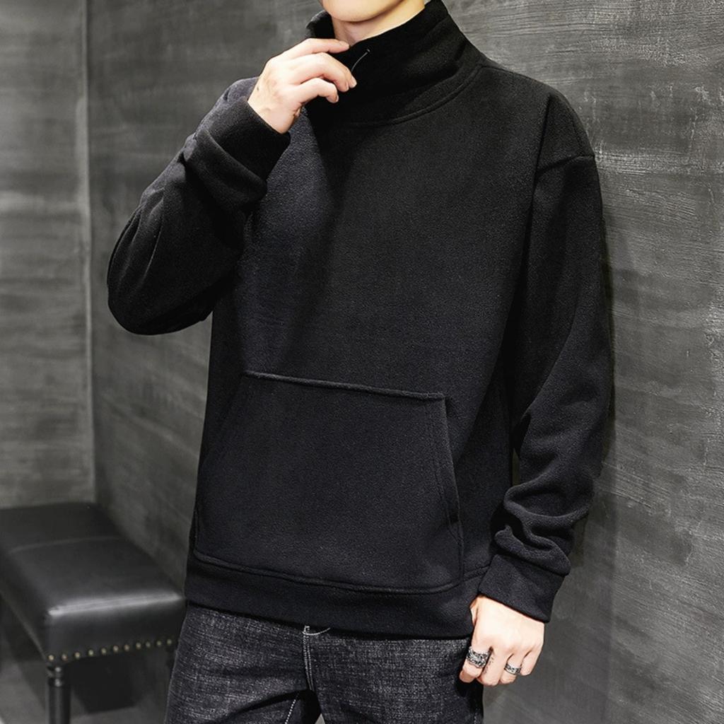 Мужской повседневный однотонный свитшот с круглым вырезом, длинными рукавами и карманом, мужской флисовый утолщенный теплый свитшот с высоким воротником