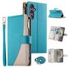 For Samsung Galaxy S25/S24 Case Zipper Wallet Color Splicing Leather Flip Phone Cover with Straps