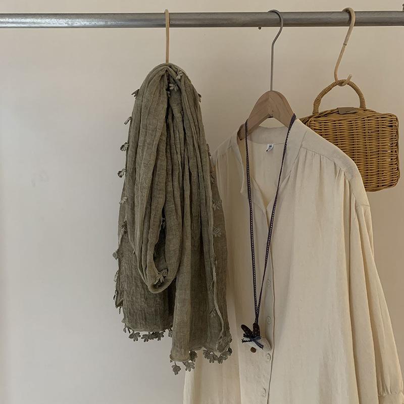 New Artistic Style Texture Pendant Cotton and Hemp Scarf Winter Warm Shawl Neck