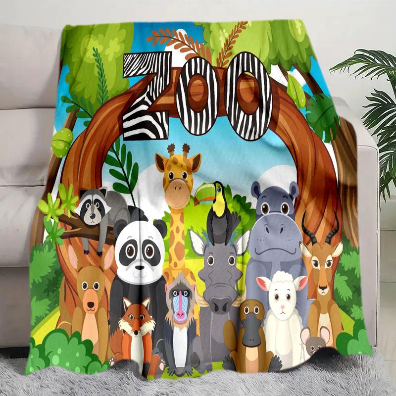 Jungle Animal Friends Plush Blanket Suitable All Seasons Soft Comfortable Sofa Office Nap Travel Birthday Gift Christmas Present