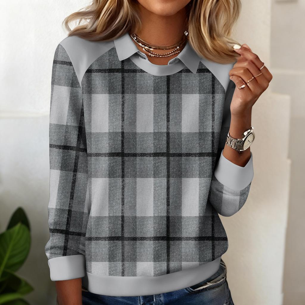 Женский повседневный свитшот с длинными рукавами и принтом в клетку