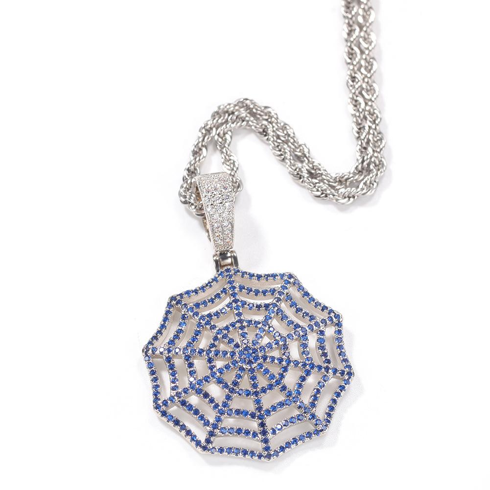 3A Zircon Spider Web Pendant Necklace, European American Cross-border Unique Mesh Design Short Trendy Statement Jewelry