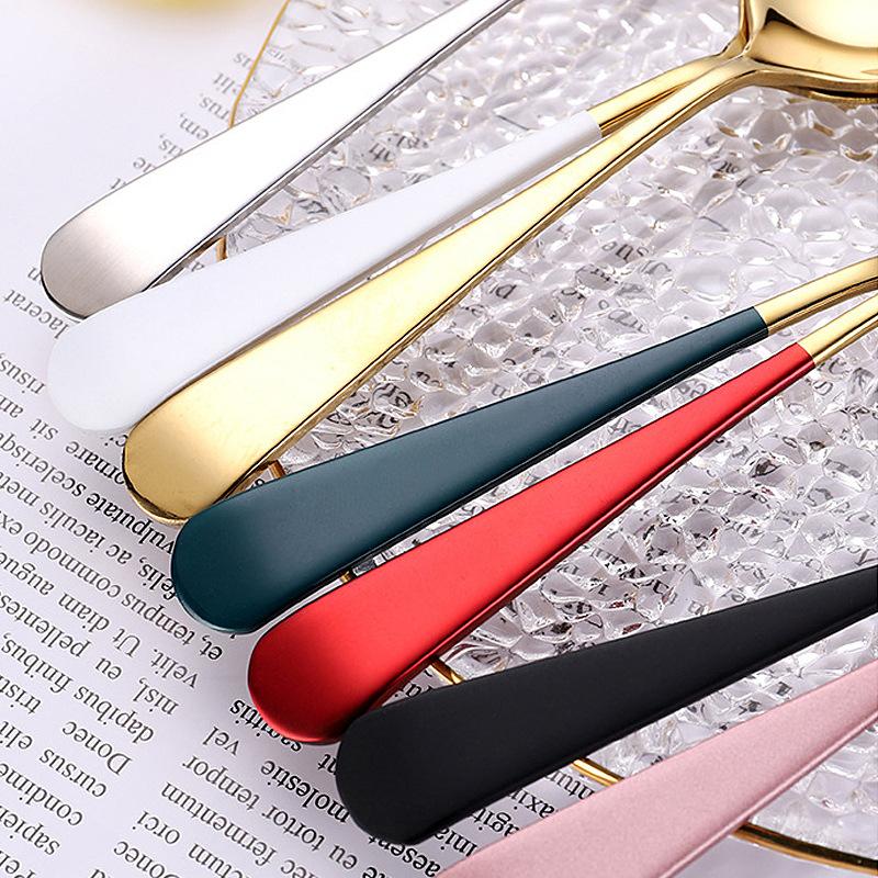 Ложка из нержавеющей стали 304, Золотая ложка с круглым кончиком, металлическая цветная ложка для мороженого, ложка для риса, ложка для супа