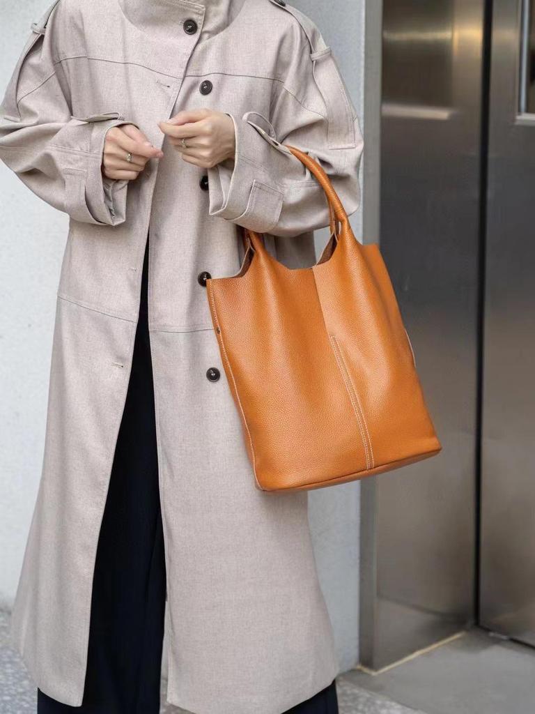 Сумка-ведро из коровьей кожи высшего слоя: Подлинная Сумка из Мягкой Кожи, Большая A4 для Поездок на Работу, Повседневный Универсальный Стиль для Белых Воротничков