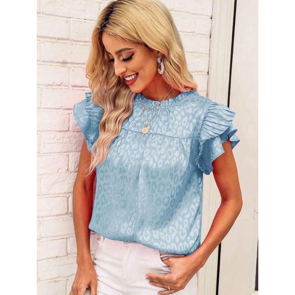 IHUASU Женская летняя мода, универсальный топ с принтом в виде лотоса и волнистым вырезом