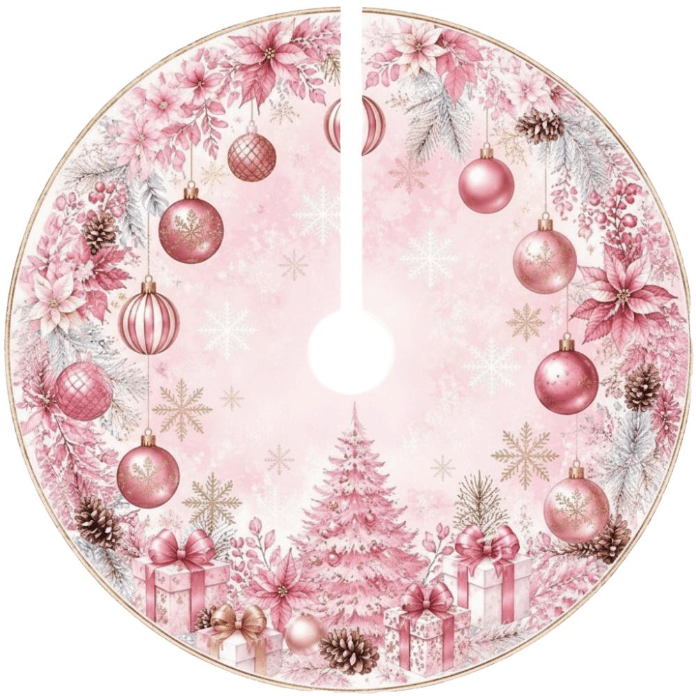Santa Claus Christmas Tree Skirt Poinsettia Flower Christmas Decorations Holiday
