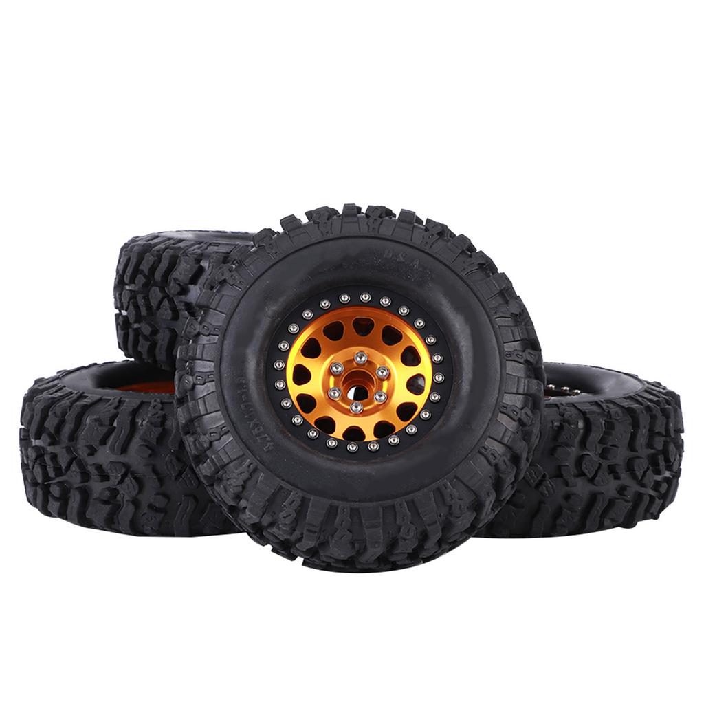 4pcs RC Universal Crawler Rubber Tire Metal Wheel Hub RC Car Accessory Couleur Titane