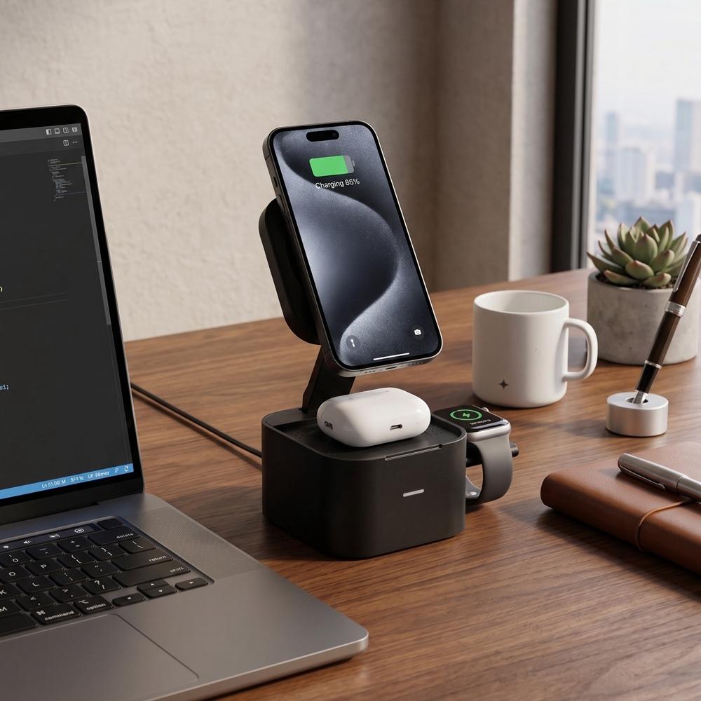 Qi2.2 25W Fast Magnetic Wireless Charger Stand 3in1 Slide-out Watch Dock 45W Adapter For Apple iPhone 17 16 Plus AirPods Pro