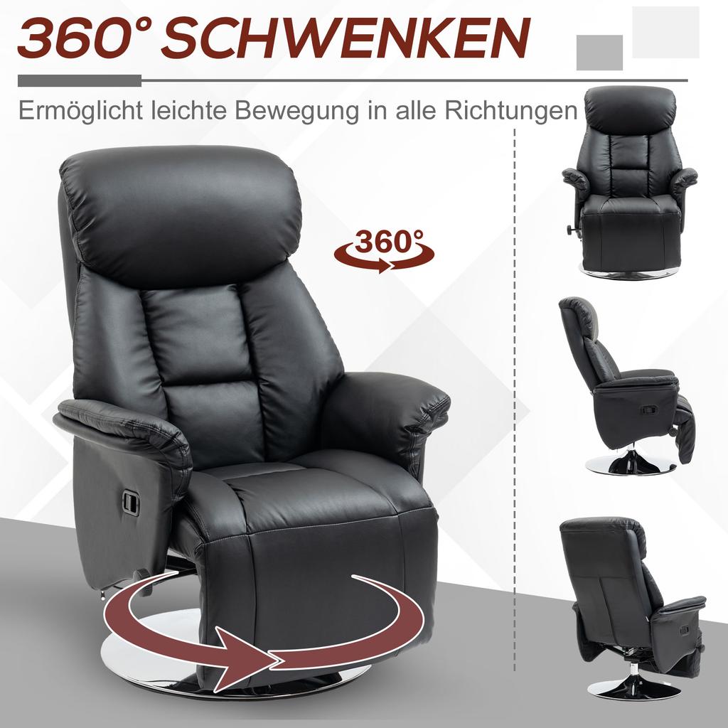 Кресло-качалка, функция recliner, вид под кожу, подставка для ног, до 150 кг, 78 x 80 x 109 см, Черный