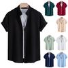 2025 Men's Solid Color Short Sleeve Lapel Shirt - European & American Casual
