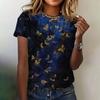Летний топ с круглым вырезом и 3D-принтом в виде бабочек, модная повседневная женская футболка с короткими рукавами