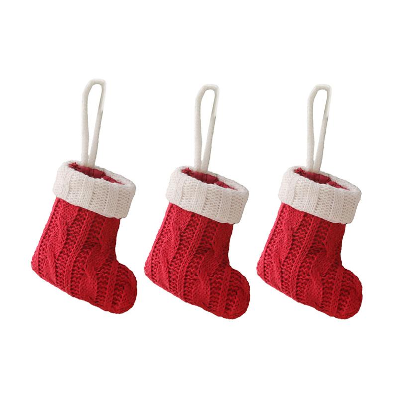 3/5pcs Red Green Christmas Knit Socks Xmas Candy Case Christmas Cutlery Cover Christmas Tree Pendant Latest Year Home Table Ornament