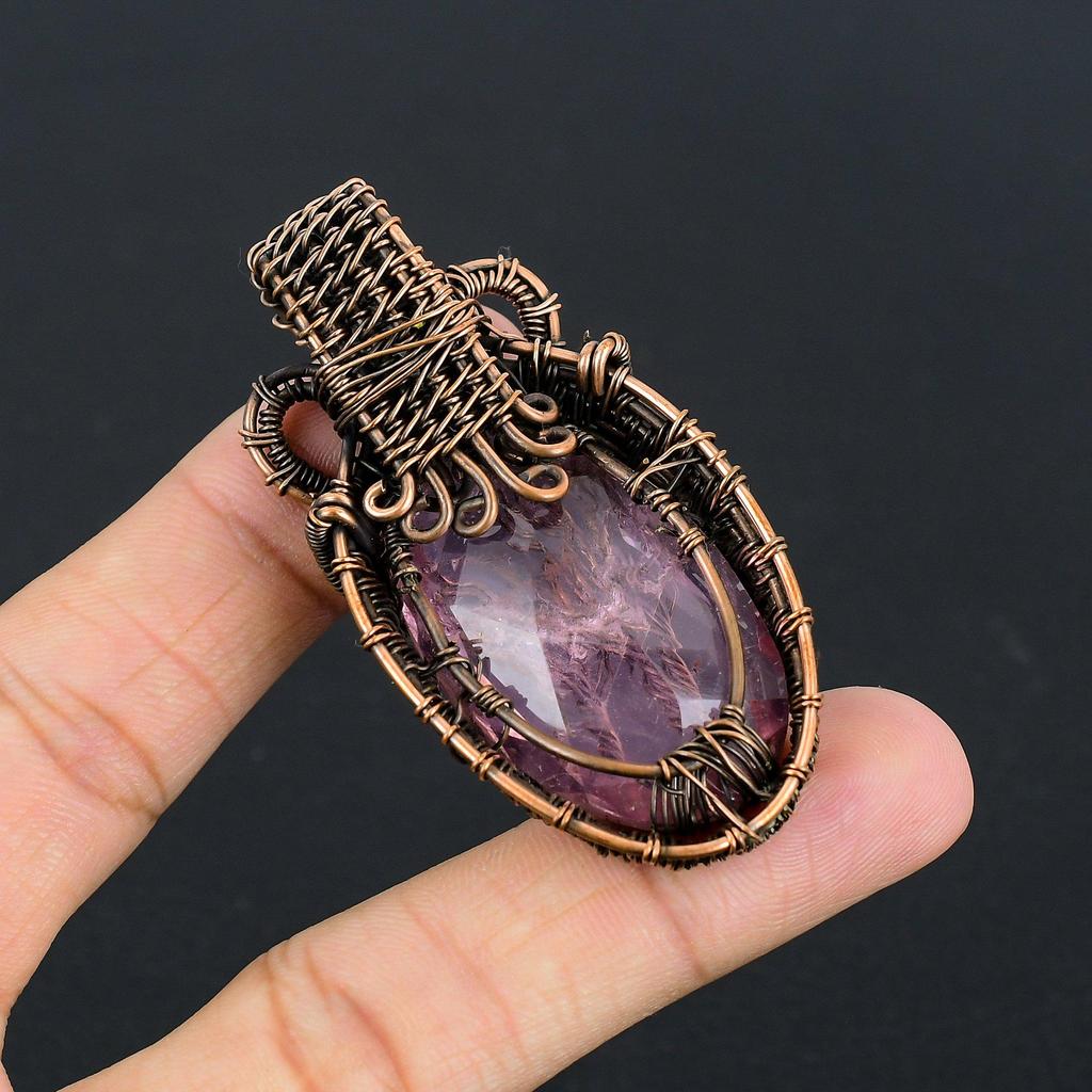 Pink Kunzite Pendant Gemstone Jewelry, 999 Copper Wire Wrapped Pendant, Handmade Jewelry Birthstone Pendant, Gift For Him