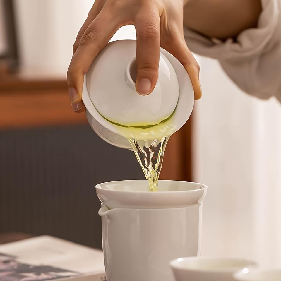 1 комплект керамического чайного сервиза из белого фарфора, чайный сервиз Gongfu с подносом для чая, простой китайский чайный сервиз для дома, ресторана, отеля, офиса, чайные аксессуары, бизнес-ги