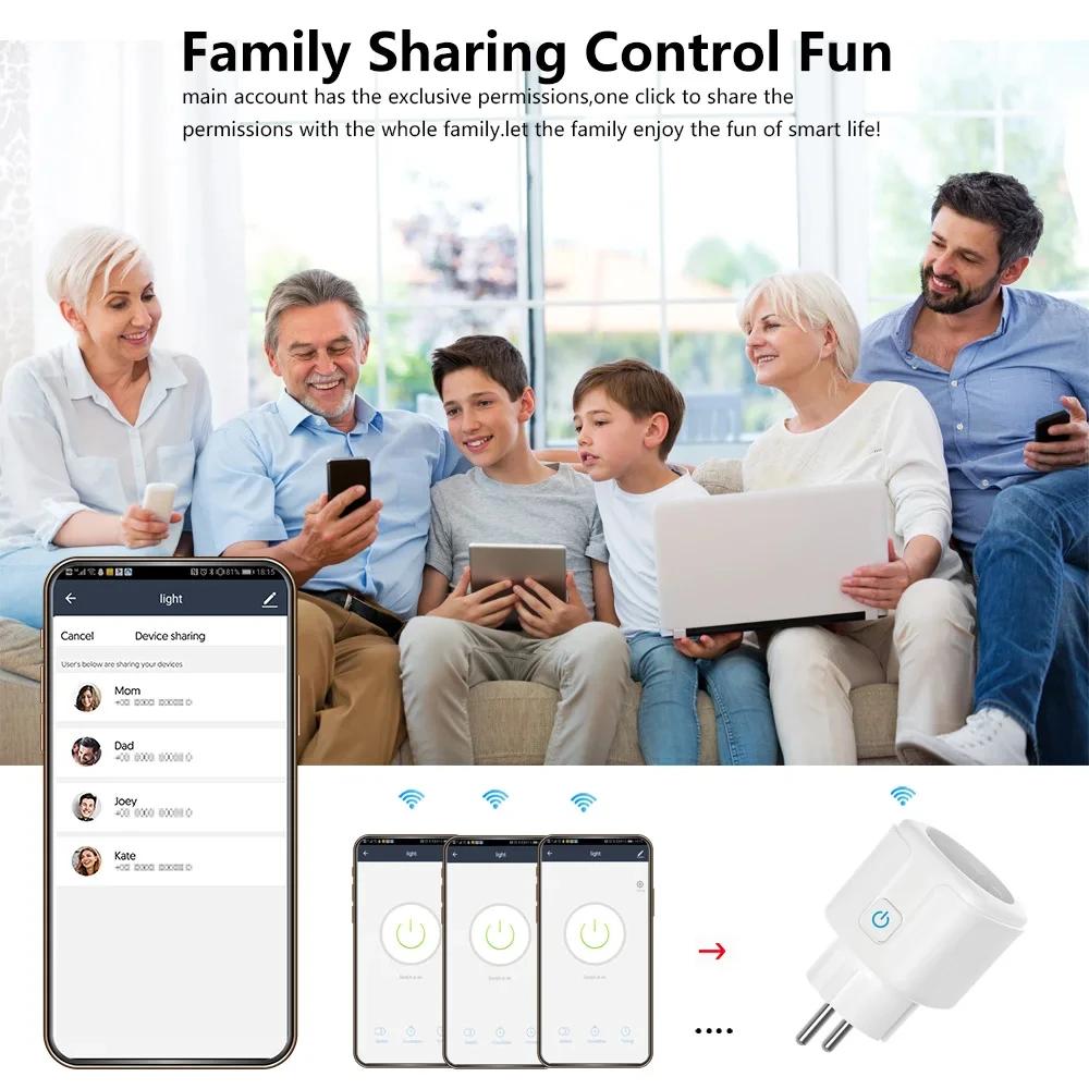 Умная розетка Tuya EU WiFi 16A/20A с мониторингом мощности, голосовым управлением, AC 100-240V, совместима с Alexa, Google Assistant