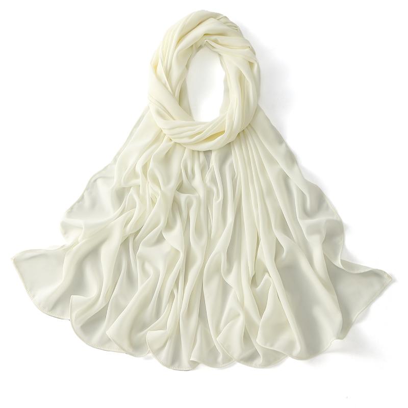 Женский тяжелый шифоновый хиджаб-шарф Премиальный шифон Мусульманские хиджабы Однотонный Хорошая строчка Макси обертывание Однотонный Мусульманский женский шаль
