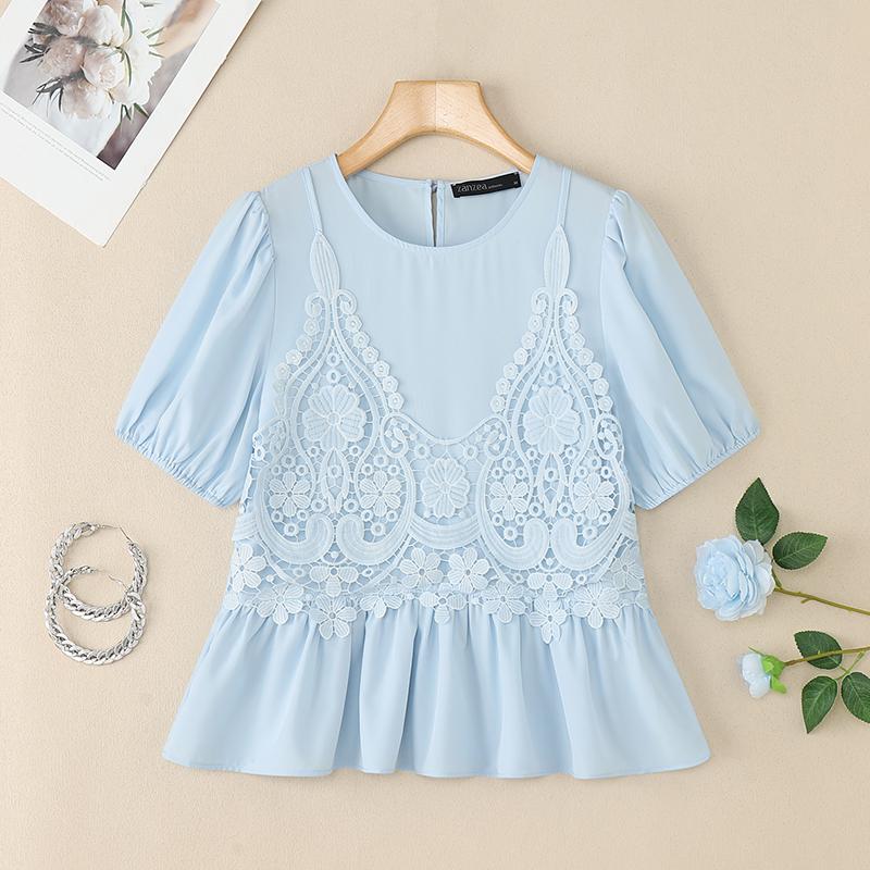 ZANZEA Женские повседневные футболки с круглым вырезом, крючком, пэчворк, летние, с коротким рукавом