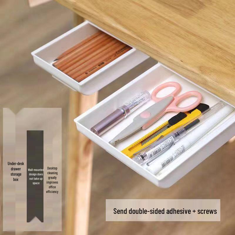 Under-Desk Adhesive Storage Drawer for Office & School Supplies