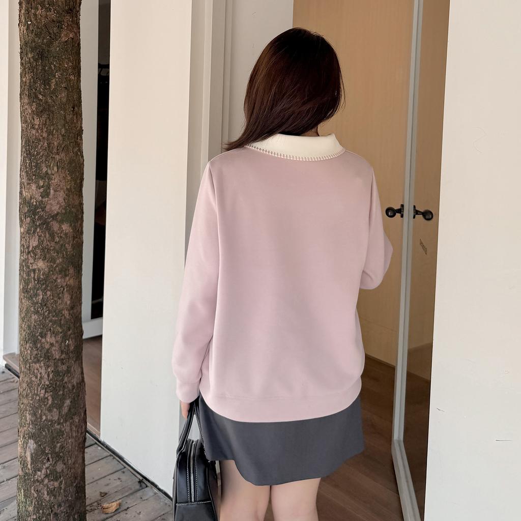 Large size women's Korean version of polo collar sweater autumn new design half zipper top 333297