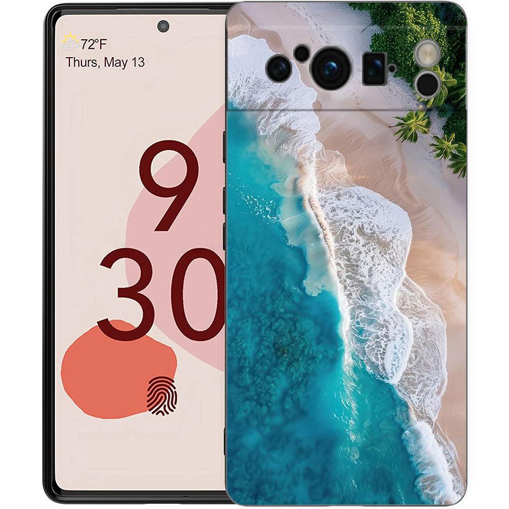 Чехол для телефона 'Синее море, океанские волны' для Google Pixel 9 8 9A 8A 7 7A 6 Pro XL 6A 5G, Черный, Мягкая задняя сторона, Роскошный TPU чехол