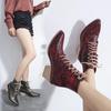 Chic Autumn Women Shoes Snake Print Ankle Boots Female Retro Lace Up Block Mid Heels Casual Shoes Plus Size 35-43