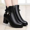 Mom Cotton Shoes Women's Winter Medium Heel Thick Heel Leather Shoes Women's Velvet Boots Women's Short Boots Middle-aged Women's Cotton Boots Women