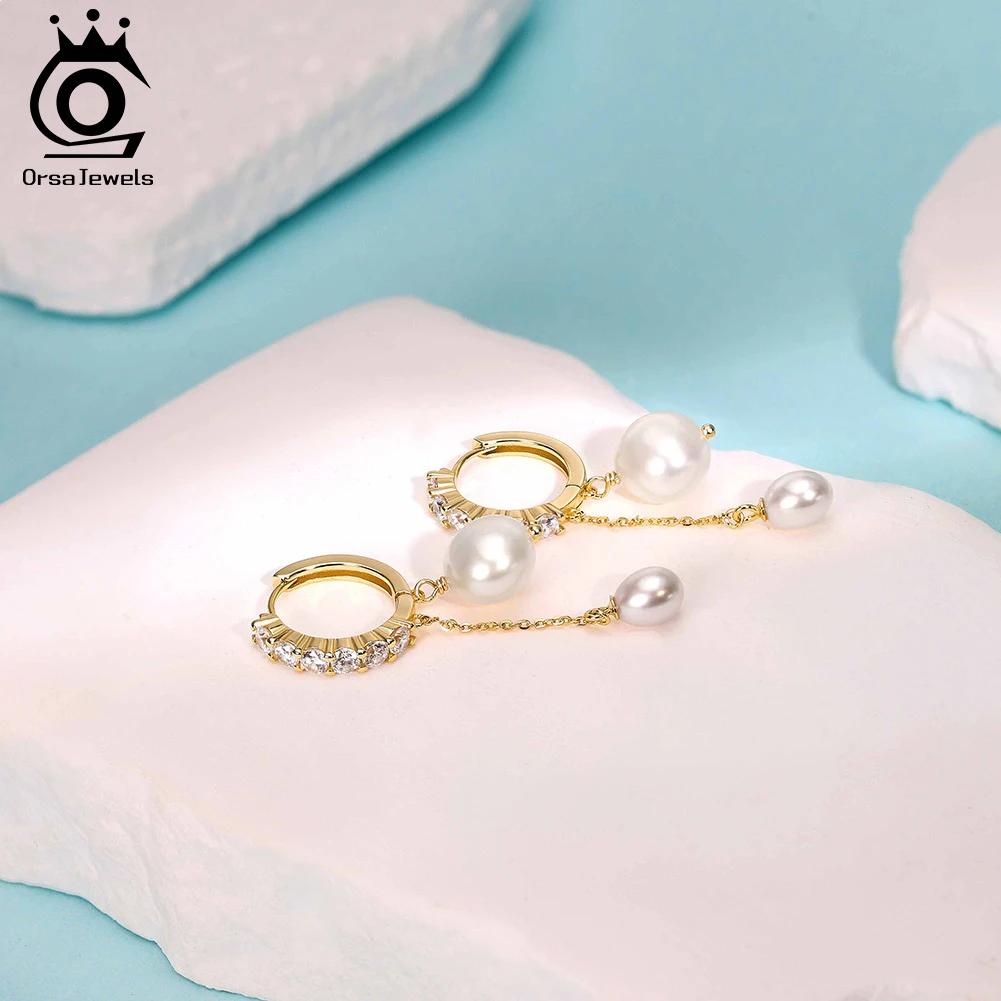 ORSA JEWELS Серьги-подвески из 14-каратного золота и стерлингового серебра 925 пробы с отобранными вручную натуральными барочными жемчужинами для женщин GPE126