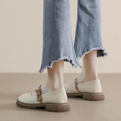 Туфли Мэри Джейн на толстой подошве, женские туфли с французским бантом и жемчугом, мягкие однотонные туфли, неглубокий носок, круглый нос, толстый каблук, мягкая подошва, женские туфли большого размера