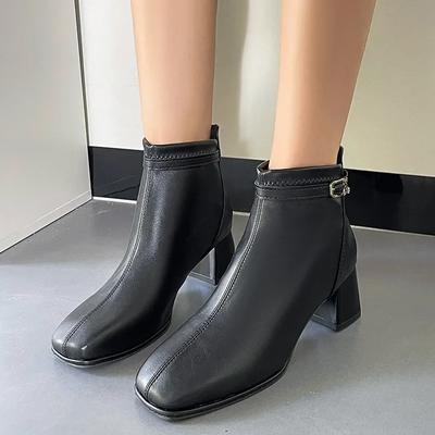 2024 Новые модные популярные универсальные квадратные носки удобные толстые каблуки женские ботинки на молнии модные ботинки Zapatos