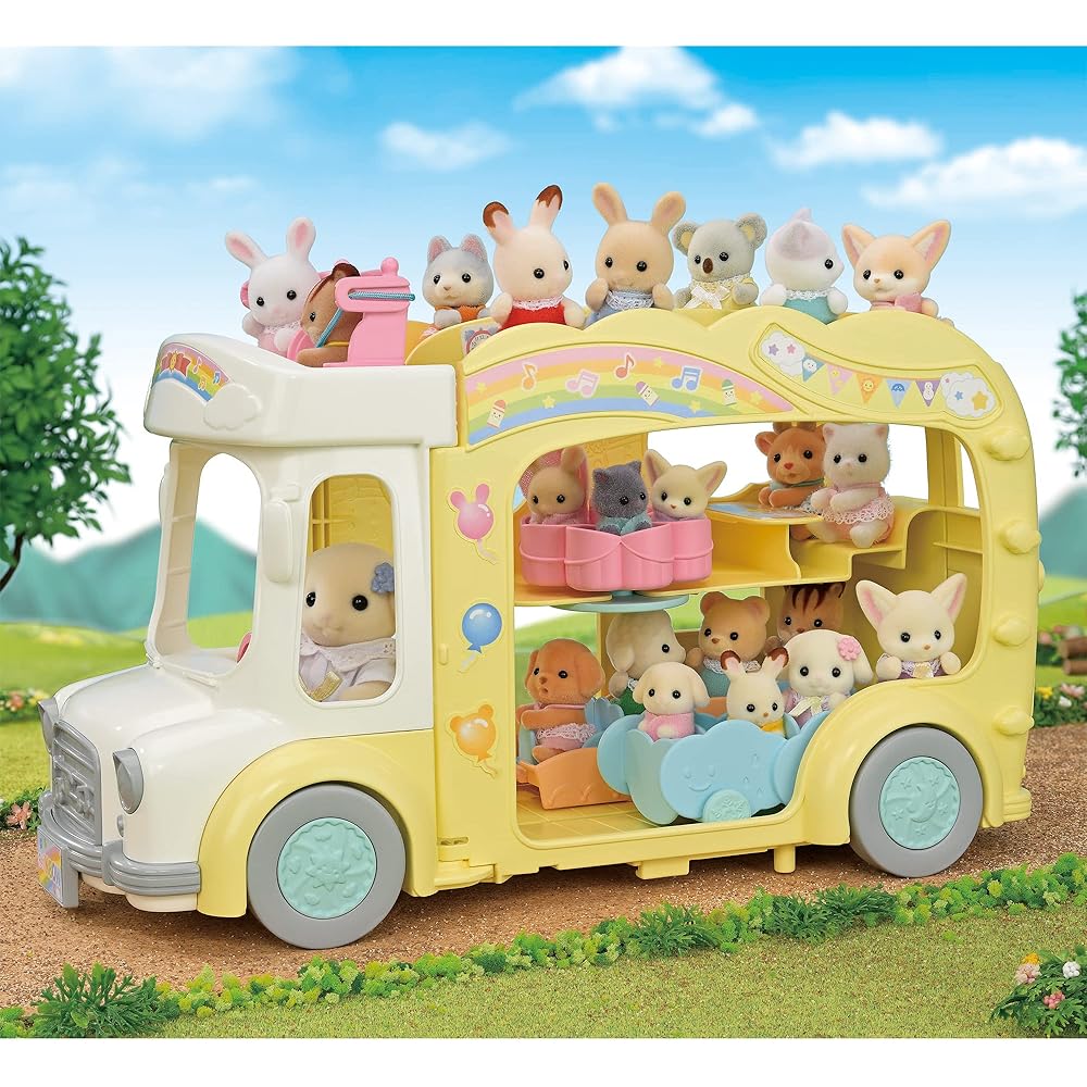 EPOCH Sylvanian Families Playground Bus Toy S-70 ST Mark Certified for Ages 3 and Up Dollhouse Accessory