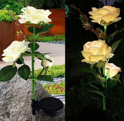 Садовый светильник на солнечной батарее Rose, уличный водонепроницаемый светодиодный садовый светильник, имитация цветка розы, ветка, газонная ночная лампа, ландшафтный декор для дома