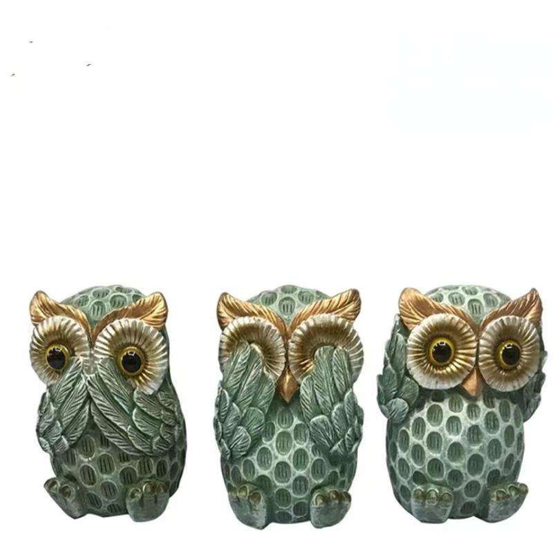 3pcs/sets Cute Owl Ornaments Wine Cabinet Living Room Desk Home Desk Decoration Resin Crafts 2024 New Decorative Figurines