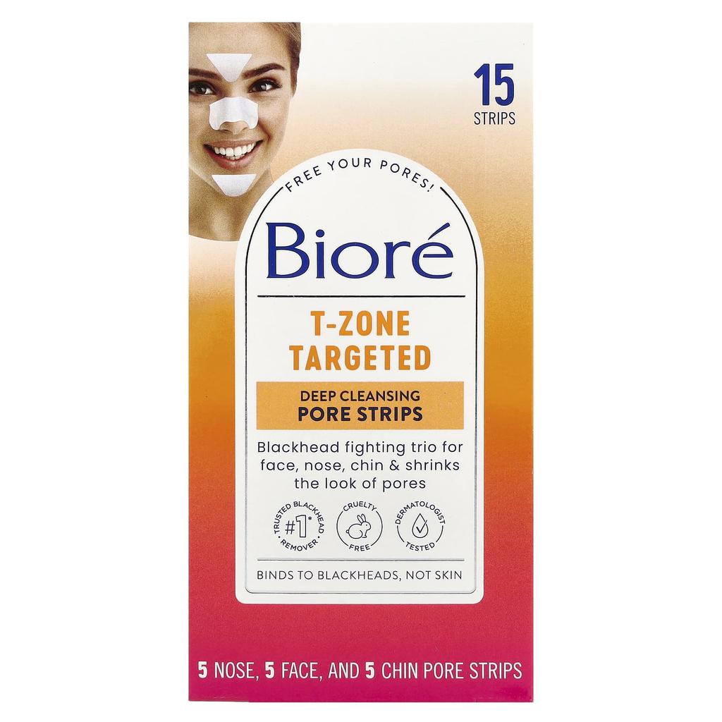 Biore Deep Cleansing Pore Strips, T-Zone Targeting, 15 Strips