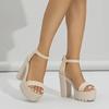 Chic Sexy Peep Toe Broad Band Thick Bottom Women Sandals Ankle Bckle Cover Heels Square High Heeled Shoes Luxury Sandal