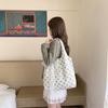 Korean Ins Blue Polka Dot Tote Bag Large Capacity Student Class Shoulder Bag Commuting Shopping Bag