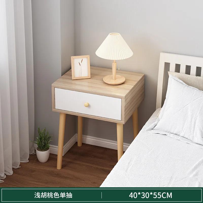 Современная тумбочка с ящиком, прикроватный столик с ножками из массива дерева, очаровательный практичный прикроватный столик с открытой полкой для хранения вещей